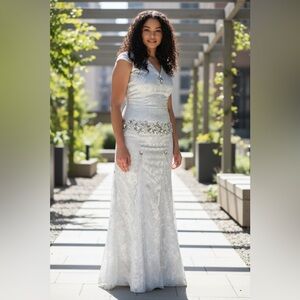 Badgley Mischka “Inspired” Rosanna Sheath Silhouette Hand-Made Wedding Gown